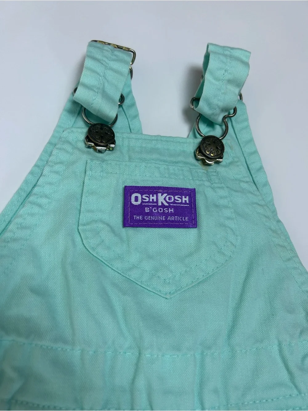 Vintage OshKosh B’gosh Mint Green Shortalls Romper 18 Months Made USA Baby